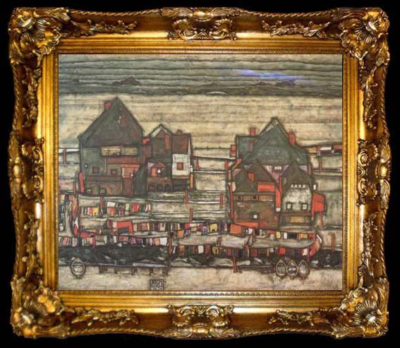 framed  Egon Schiele Houses with Laundry (subrub II) (mk12), ta009-2